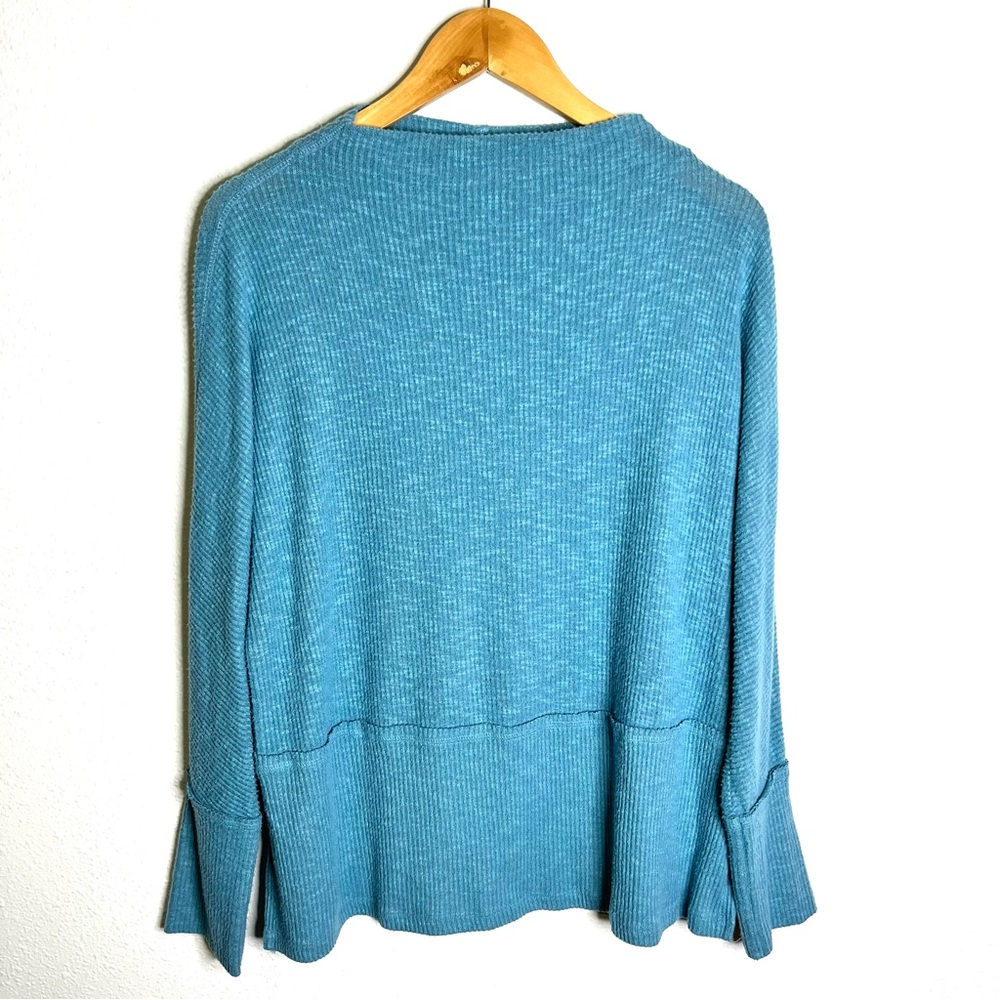 Anthropologie eri + ali Blue ribbed knit Top funnel neck sz M pullover tunic - Picture 2 of 9